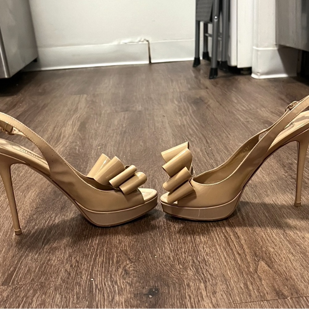 Valentino nude tan slingback bow peep toe high heels 120mm platform stiletto - Picture 4 of 8